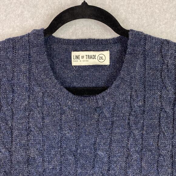 Line of Trade Sweater Mens XXL Blue Shetland Wool Cable Knit Fisherman 2XL - Picture 1 of 12